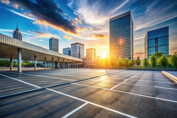Fototapeta premium Modern urban scene: empty parking lot, architectural detail.