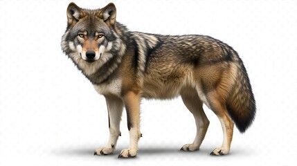 Wolf standing isolated against white background