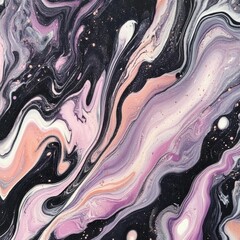 Obraz premium Fluid abstract pattern with pink and purple swirls on black background
