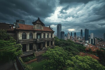 Naklejka premium Stunning Medellin Colombia Skyline: A Vibrant Urban Landscape Showcasing Unique Architecture Against the Skies