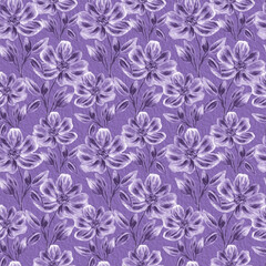 Seamless floral watercolor, oil pattern. Beautiful design in violet, white and purple shades.