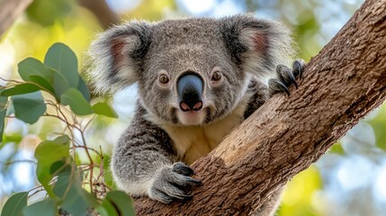 Obraz premium A cute koala bear is perched on a tree branch