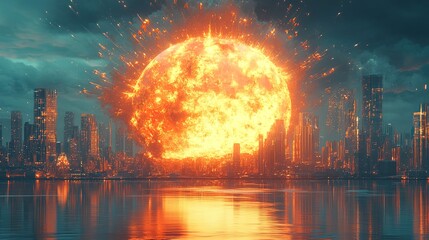 An atomic explosion rendered as an artistic visualization of glowing energy waves, captivating and detailed 