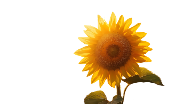 Beautiful sunflower close-up in a field in the rays on white background. PNG