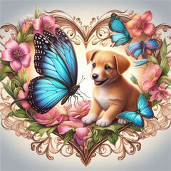 puppy with butterflie