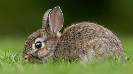 Fototapeta premium A Close Up Photograph Of A Small Brown Rabbit In Grass