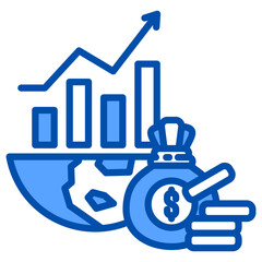 Rising icon in Blue Color Style. Simple Vector Design. Simple Vector Flat Icon