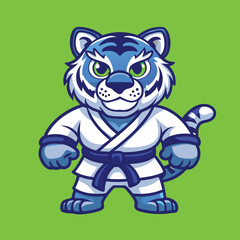 Tiger Karate Mascot Vector Logo Cartoon Character in Fierce Pose