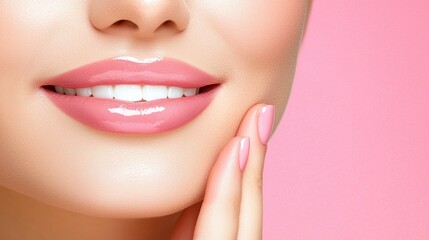 Fototapeta premium A closeup view of beautiful lips and manicured nails