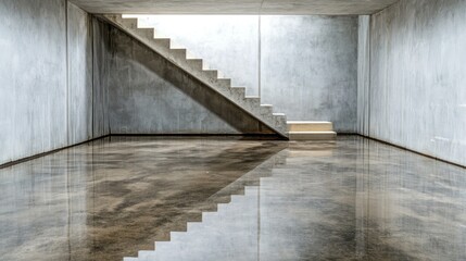 Fototapeta premium Reflective Concrete Staircase: Minimalist Architecture
