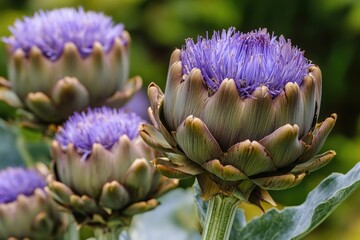 Vibrant Cardoon Flower in Bloom: Purple Artichoke Head Against a Serene White Hedge Background