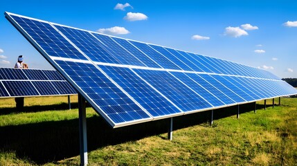 Solar Panels Field Blue Sky