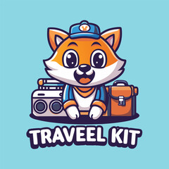 Cartoon Vector Logo of a Traveling Kit Mascot Character