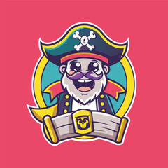 Mascot Logo Featuring a Treasure Map Bearing a Cartoon Character