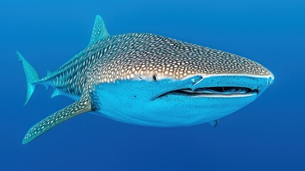 Fototapeta premium An impressive whale shark is gracefully swimming in deep blue waters