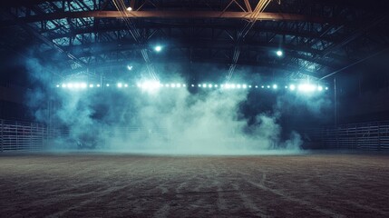 Empty arena large amount smoke rising from ground desolate rodeo