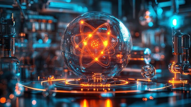 A futuristic science lab with glowing holographic displays of quantum particles, intricate and luminous 