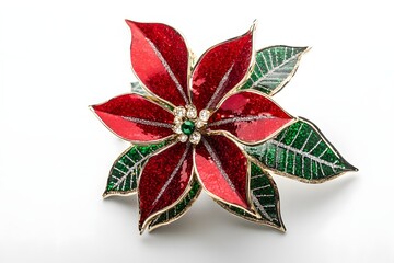 Red Poinsettia Ornament on White Background