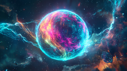 A mesmerizing close-up view of a vibrant plasma globe with luminous filaments reaching outward. Mystical Filaments. Illustration