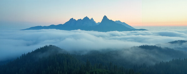 mountain landscape with fog