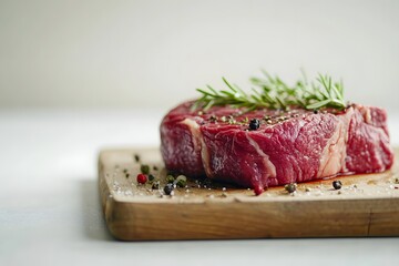 Raw steak on a wooden board