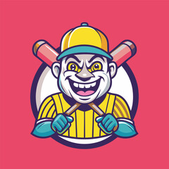 Naklejka premium Cartoonish and Vibrant Baseball Player Mascot Logo Illustration