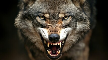 Obraz premium A close up image of an angry wolf showing teeth