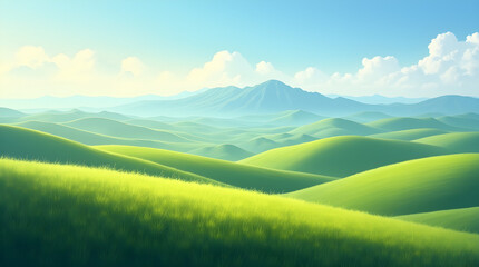 Scenic Green Hills Mountains Nature Vista Beautiful Illustration