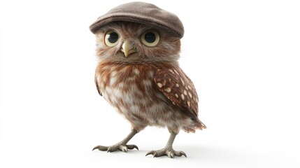 Fototapeta premium Charming Whimsical Owl in Fashionable Hat: A Cute Cartoon Bird Illustration