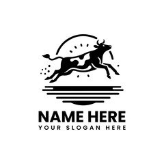 Detailed jumping cow silhouette vector logo classic farm animal motif