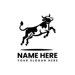 Detailed jumping cow silhouette vector logo classic farm animal motif