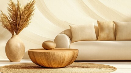 A stylish living room interior featuring decorative elements and furniture