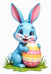 Obraz premium Cartoon Bunny with Decorated Easter Egg