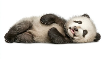 Fototapeta premium A Fluffy Panda Cub Relaxing Happily on Its Back