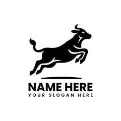 Bold jumping cow graphic. Playful farm animal vector logo design