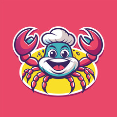Cartoon Mascot Character Depicting a Chef Crab Vector Logo Illustration