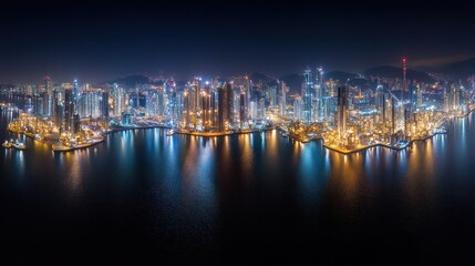 Fototapeta premium Night Lights Cityscape: Aerial Panorama of a Modern Metropolis