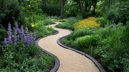 Obraz premium A Winding Gravel Path Meanders Through a Lush Garden Setting