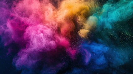 Fototapeta premium Dynamic, abstract pattern of Holi powders dispersing in the wind, vibrant and colorful, perfect for festival, celebration, and artistic, energetic, and decorative illustrations.