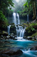 Obraz premium A breathtaking waterfall deep in a lush, untouched tropical jungle.