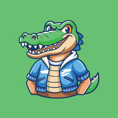 Cartoon Crocodile Mascot Character Vector Illustration with Open Mouth