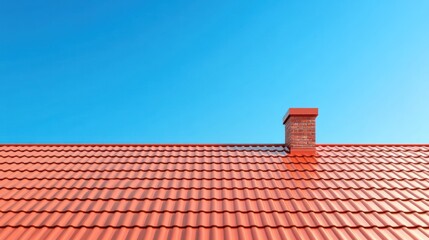 New Red Roof and Chimney Under a Clear Blue Sky