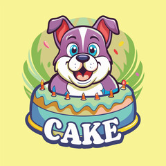 Cartoon Dog Cake Mascot with Vector Logo Illustration