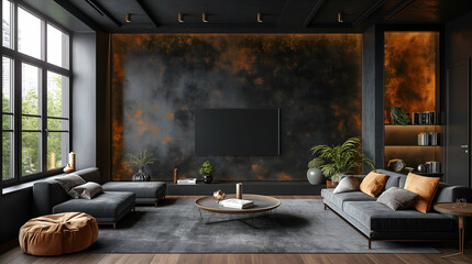 Dark Living Room Stylish Apartment Design, Luxury Furniture for Elegant Comfort