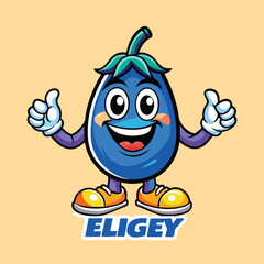 Purple Eggplant Mascot Cartoon Character with a Joyful Smile