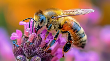Vibrant Floral Blooms Abundant with Pink and Purple Honey from Bees Collecting Pollen in a Lush Garden Nature Scene