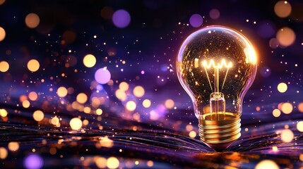 Illuminating Ideas: A Glowing Lightbulb Amidst a Sparkling Galaxy