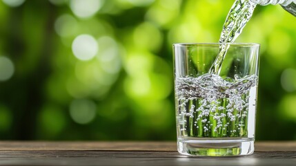 Clear fresh water is being poured into a glass