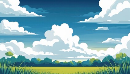 Fototapeta premium Fondo de pantalla de un pastizal con un cielo nublado de fondo. Ilustración digital. 