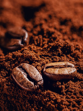 Coffee Beans on Ground Coffee Macro